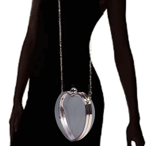 Women’s Velvet Heart Shape Evening Bag Mini Clutch Clear Shoulder Purse - Picture 3 of 6